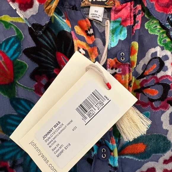 Johnny Was MINTO BURNOUT YRENE BLOUSE 3X - Picture 8 of 10